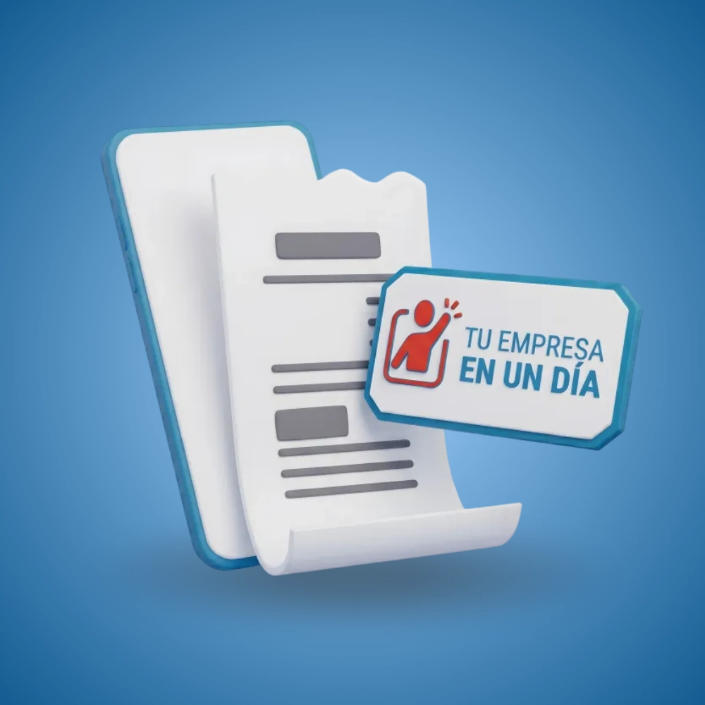 Gráfica 3D de un smartphone y documento digital con el logo oficial de Tu Empresa en un Día para la constitución de sociedades en Chile.